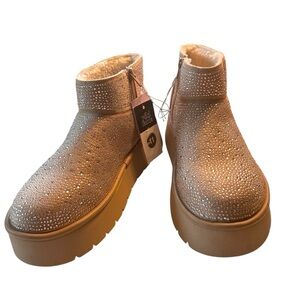 🆕 Wild Fable Beige Missy Platform All Over Rhinestones Boots Ankle Zipper Sz 11